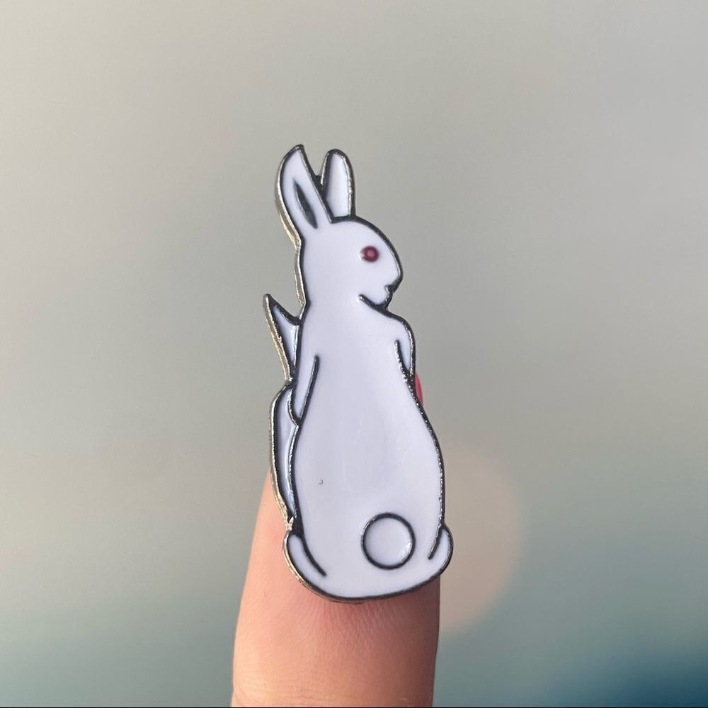 Evil Red Eyes White Bunny Enamel Pin/ Brooch Lapel